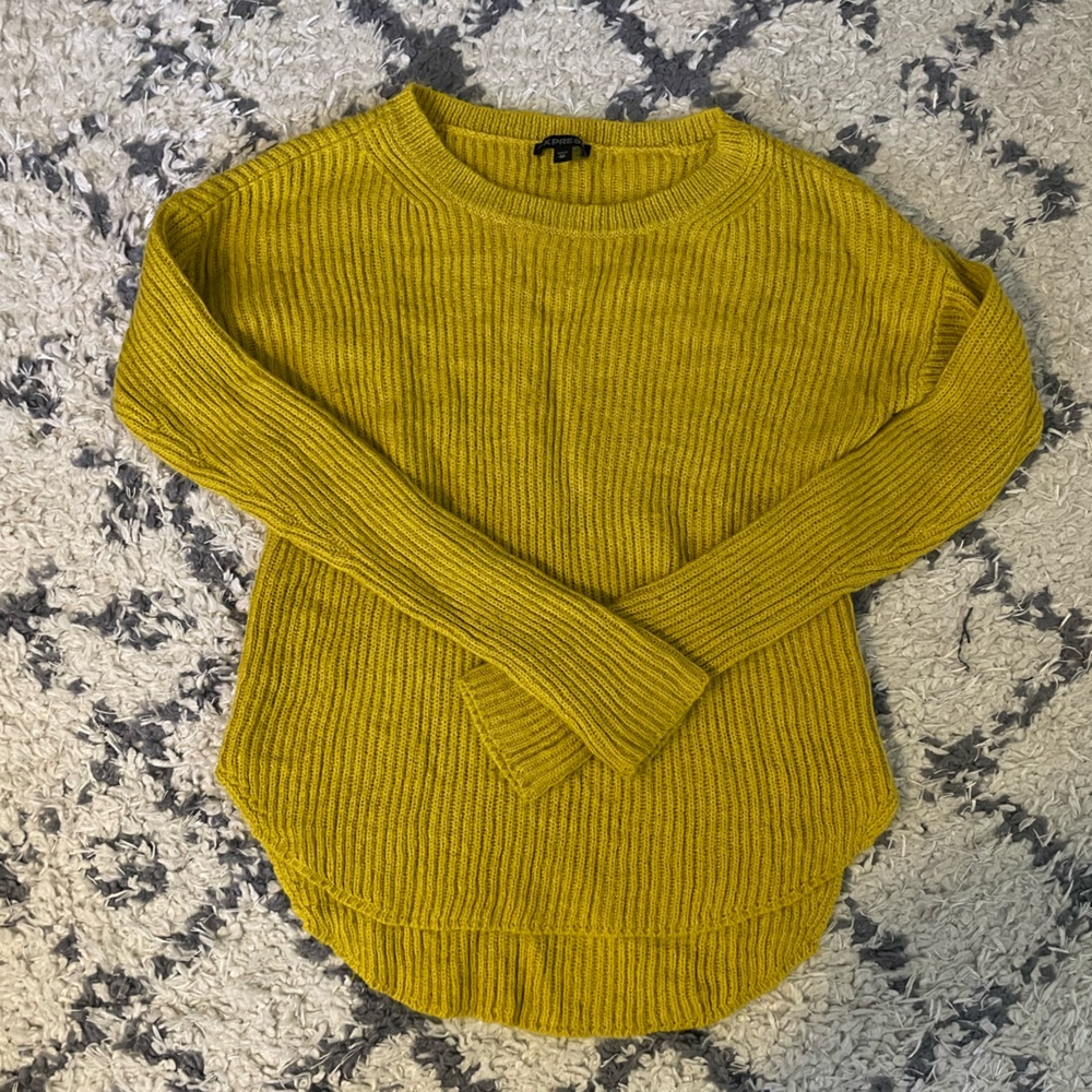 Express Mustard Yellow Crew Neck Knit Sweater - XS